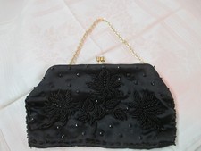 Vintage black beaded over satin Evening Purse Clutch Hong Kong
