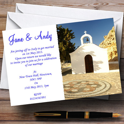 Personalisierte Hochzeitseinladungen St. Pauls Lindos Rhodos Abflug / Ausland
