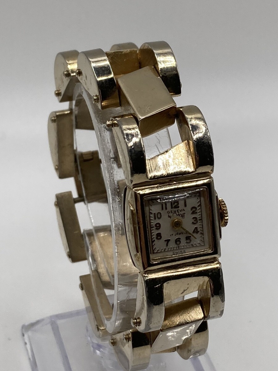 Vintage Geneva By Orloff Swiss 17 Jewels Ladies Wide Cuff Bracelet