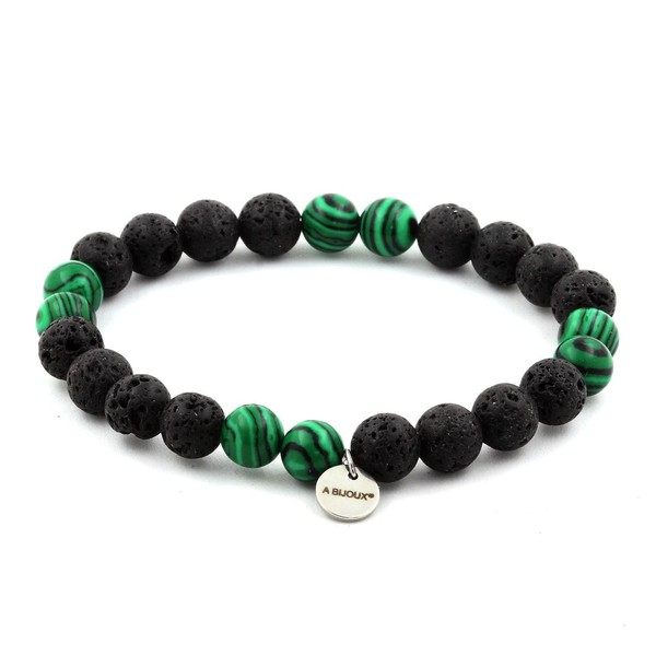 Mineralien Und Edelsteine. Armband Perlen Malachit + Lava 8 Mm. Hergestellt-image