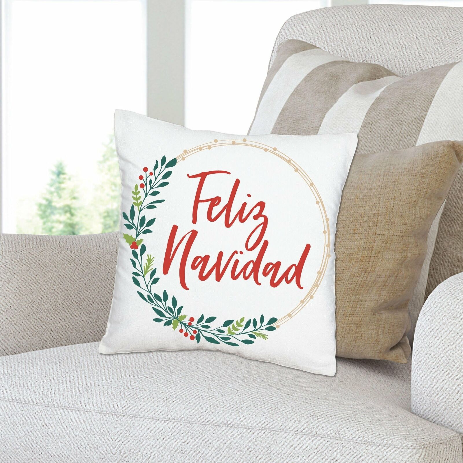 Feliz Navidad - Christmas Decorative Cushion Case Throw Pillow Cover 16 x 16  In | eBay