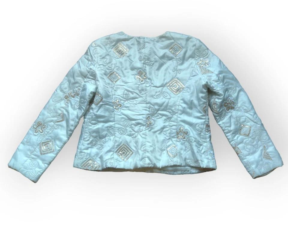 Women's Jacket Coat Size 14 White Sequins Satin Embroidery Gold Sequins - Image 2 of 4