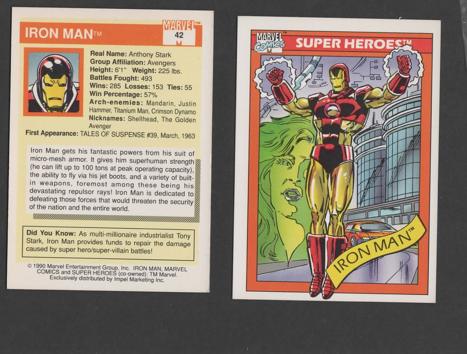 1990 Marvel Universe Series 1 #42 Iron Man Comic Trading Card NEW UNCIRCULATED