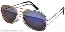 GOLD FRAME MIRROR BLUE LENS AVIATOR STYLE METAL SUNGLASSES SHADES UV400