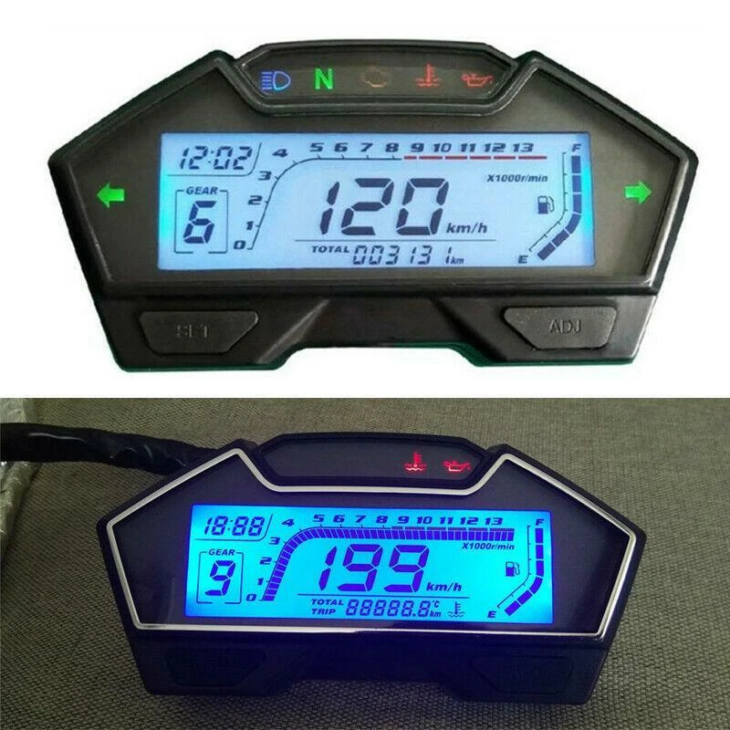 12V Universal LCD Motorcycle Speedometer Odometer RPM Speed Fuel Gauge Kph Mph - Image 3 of 4