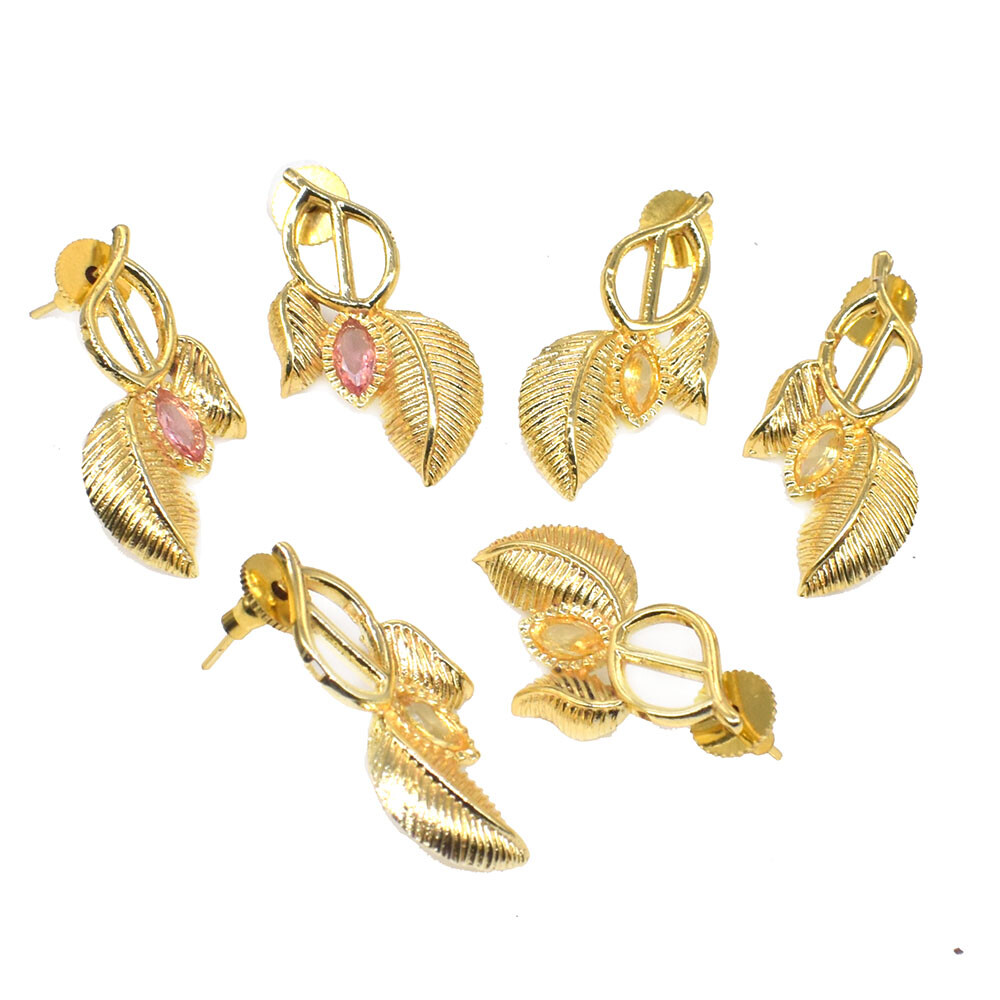 Gold Plated Boho Leaf Stud Earrings - Wholesale Lot of 3 Pairs n350-image