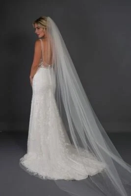 1 Tier Cut Edge crystal Rhinestone Scatter Wedding Veil, cathedral length UK