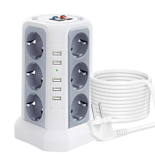 12 Fach Mehrfachsteckdose Mit 5USB Steckdosenturm Schalter für Zuhause Büro 2M - Bild 10 von 32