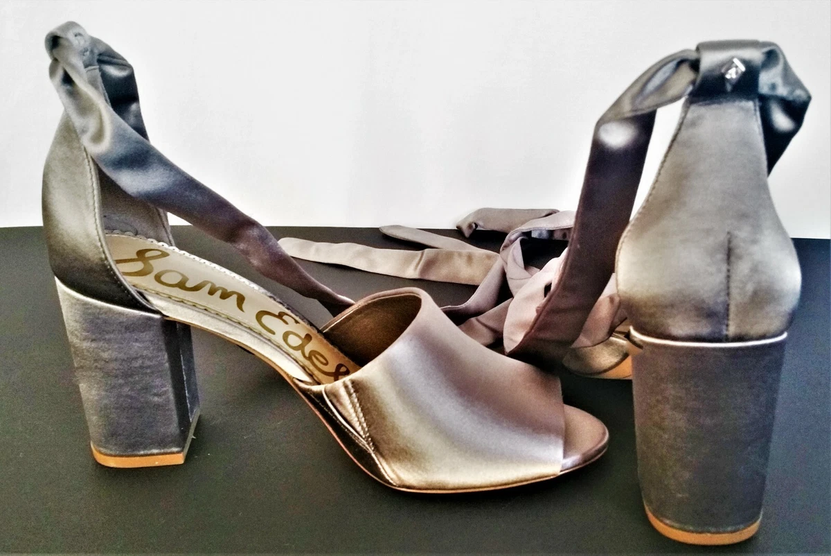 NEW Sam Edelman Women s Odele FF Sandal Silver Grey Satin US 8 M