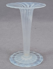 British Stourbridge Striped Opalescent 3 7/8 Inch Blown Glass Vase Circa 1890