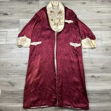 Vintage 40s 50s Red Japan Souvenir Smoking Jacket Dragon Quilted Robe Fits M/L