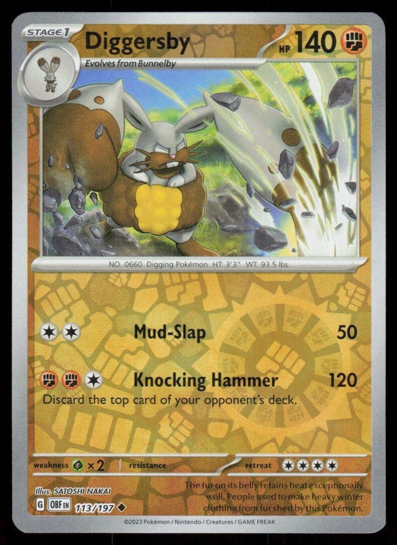 Pokemon - Diggersby 113/197 - Reverse Holo - Obsidian Flames - NM/M