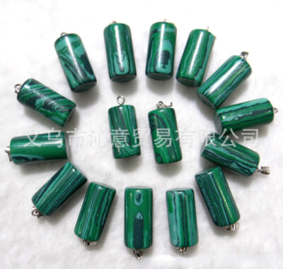 50pcs Artificial Malachite Stone Cylinder Pendant DIY Necklace Jewelry Making