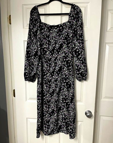 Missguided Tall Floral Square Neck 3/4 Sleeve Midi Dress Polyester Size S