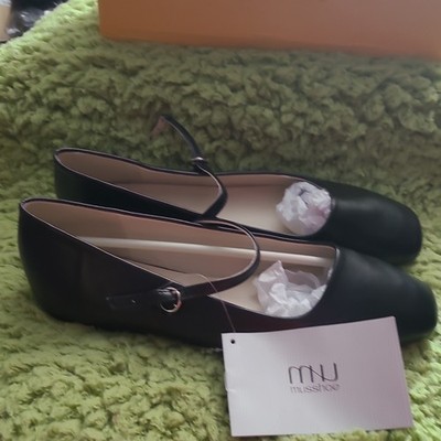 Musshoe Black Faux Leather Round Toe Mary Jane Flats Women's Size 8 Buckle NIB