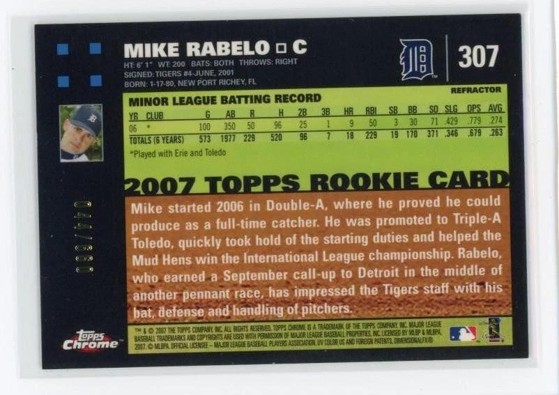 2007 Topps Chrome #307 Mike Rabelo White Refractors #/660 - Image 2 of 2