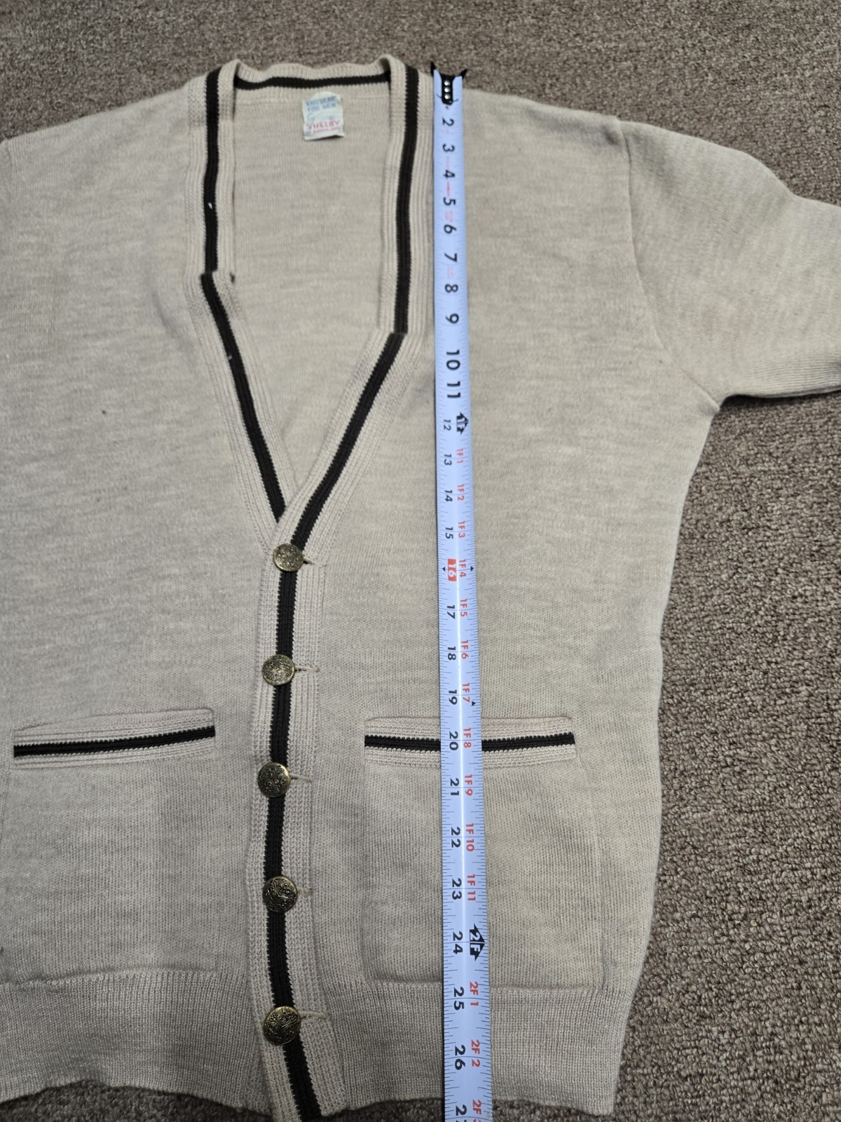 Vintage Cardigan Sweater Shelby Superlamb Size Large Brown Beige Grunge 60s