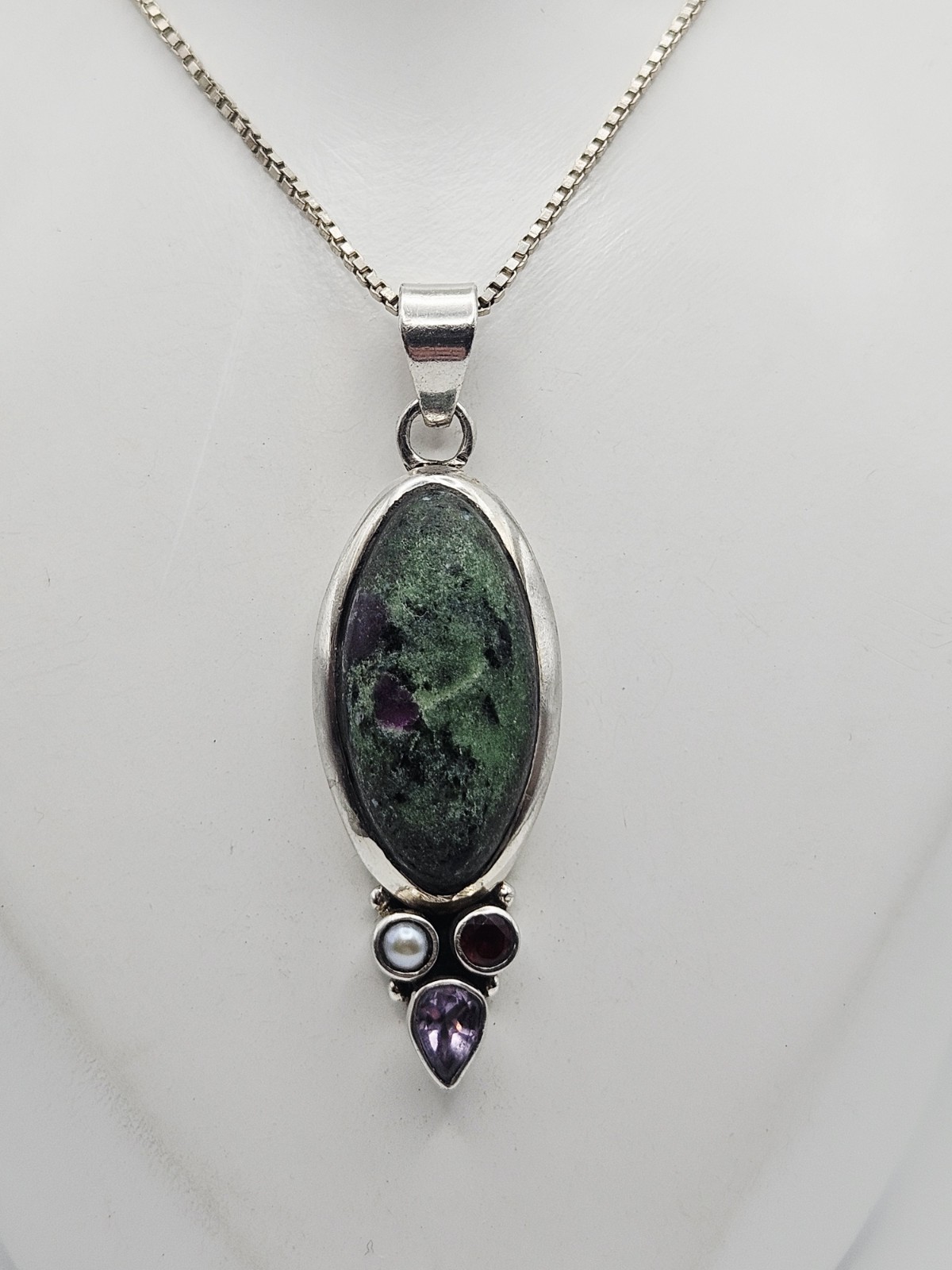Sterling Silver Ruby In Zoisite, Garnet, Amethyst… - image 1