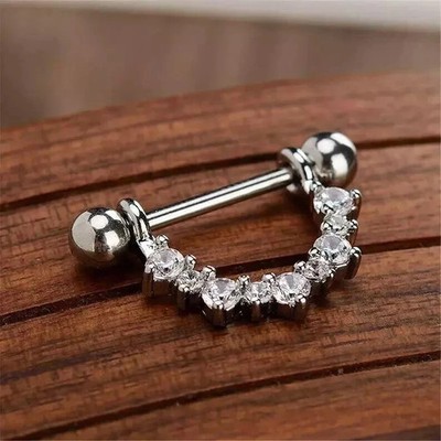 2Ct Round Lab-Created Nipple Rings Body Piercing Barbell 14K White Gold Plated