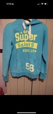 Superdry Blue and Neon Hoodie size L