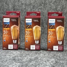 Lot of 3 Philips LED 40w Equivalent ST19 Dimmable Vintage Amber Edison Bulb