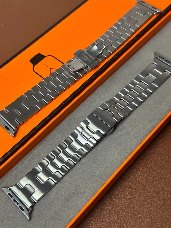 Correa de reloj para Apple Watch estilo Hermes Satine Grand H Series Ultra 1/2/3 49 mm Foto 2 de 4