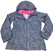 Columbia Interchange Kids Hooded Jacket Blue Geometric Print Size M 10-12