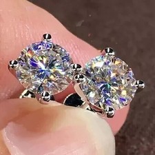 2CT Round Cut Lab Created Diamond Solitaire Stud Earrings 14K White Gold Plated