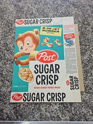 Post Sugar Crisp Cereal Box, B-58 Jet Bomber, Unused Factory Flat