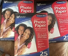 3x Premium Photo Paper GLOSSY 8.5" x 11" In. 75 Sheets Total 180gsm 8.7mm Thick