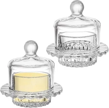 Frcctre 2 Pack Glass Butter Dish, Small Round Keeper Transparent 