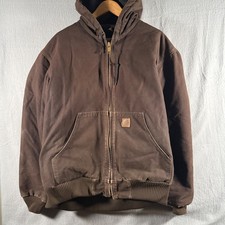 Vintage Carhartt J130 DKB Hooded Canvas Jacket Brown Mens Large Regular