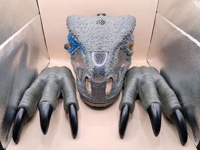 Jurrassic World - Chomp N Roar Mask Claws Velociraptor Blue Dinosaur - Working -
