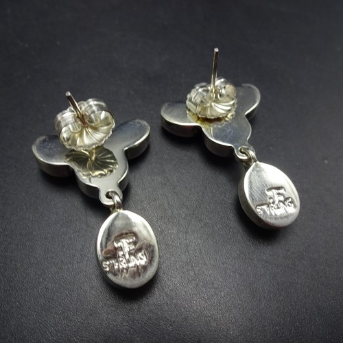 Sweet FEDERICO JIMENEZ Sterling Silver TURQUOISE Cluster EARRINGS Dangle Pierced - Picture 7 of 14