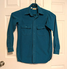Vintage LL Bean Shirt Mens Medium Teal Green Chamois Flannel Made in USA Cabin