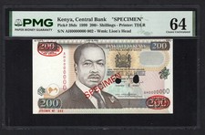 Kenya 200 Shillings 1-7-1999 P38ds  Specimen N.002  UNC Grade 64 Top Pop
