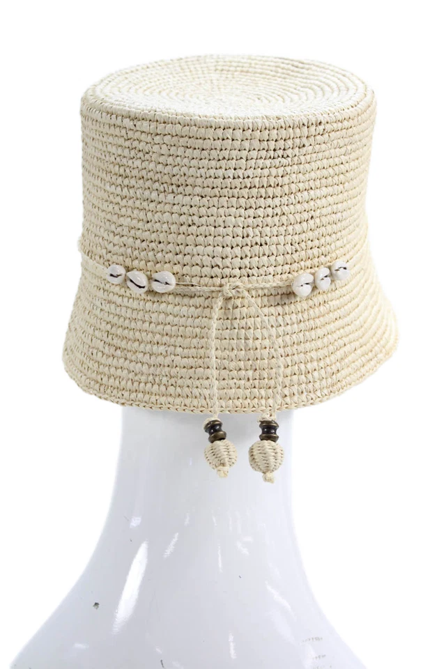 Sensi Studio Womens Woven Straw Shell Pom Pom Tie Cloche Hat White One Size - Image 2 of 4