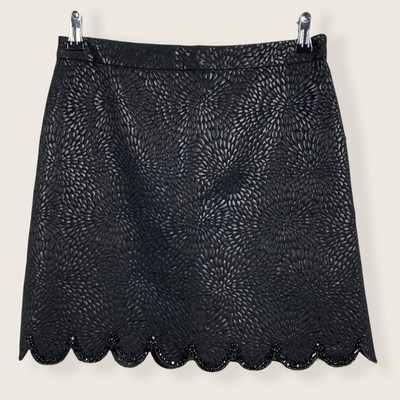 Draper James Black Shiny Jacquard Pattern Beaded Scallop Hem Pencil Skirt Size 4