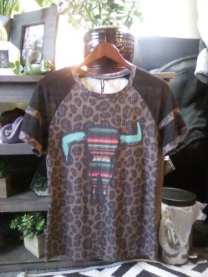 Boutique Leopard Southwestern Inspired Boutique Top Sz S Crazy Train Brand Shirt