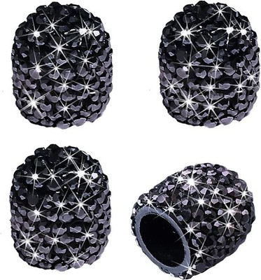 Sparkling Black Diamond Tire Valve Caps - 4 Pack for All Standard Valves
