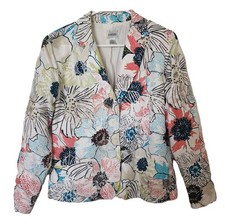 SILK Embroidered Floral Blazer by Chico's Spring Colorful - Size 1 Medium