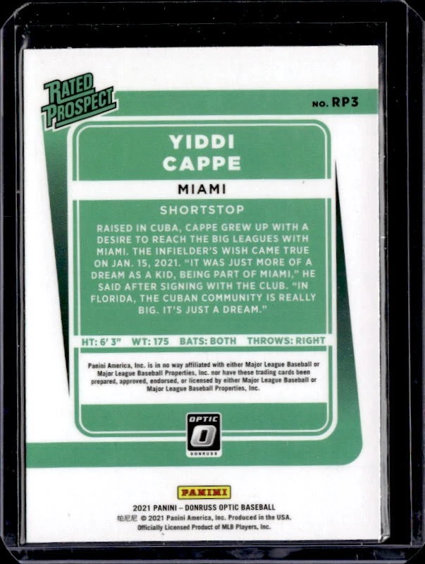 2021 Donruss Optic #RP3 Yiddi Cappe Rated Prospect - Image 2 of 2