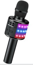 Bluetooth Wireless Karaoke Microphone w/LED Lights,4-In-1 Portable Handheld Mic