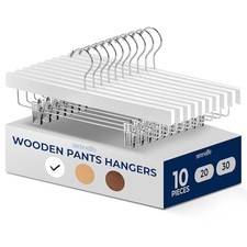 SereneLife 10 Pack Wooden Pants Hangers with Clips White