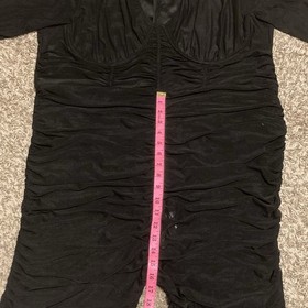 *NWT* PrettyLittleThing PLT Black Ruched Mesh Baddie Jumpsuit, Sz 22, Underwire
