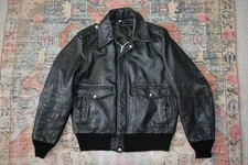 Vtg Schott 684SM Distressed Black Leather Bomber Flight Jacket Coat USA 42