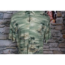 Moda Campia Moda Mens Large Green Tropical Palm Tree Rayon Hawaiian Shirt L