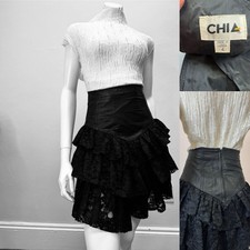 VTG 80  s Wilson  s leather Chia black LEATHER  LACE tiered RUFFLE SKIRT 4 XS