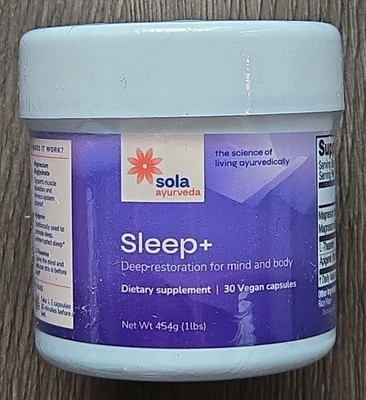 Sola Ayurveda Sleep+ Dietary Supplement - 30 Vegan Capsules Expires 6/2027