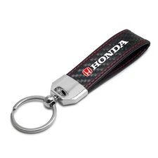 Honda Logo in Red Real Carbon Fiber Leather Key Chain with Red Stitching
